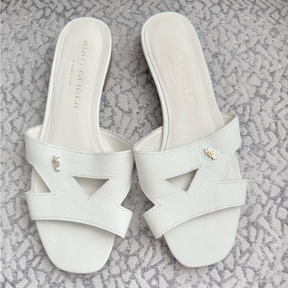 Kurt Geiger London White Leather Odina Cutout Slide Sandals Size 37.5